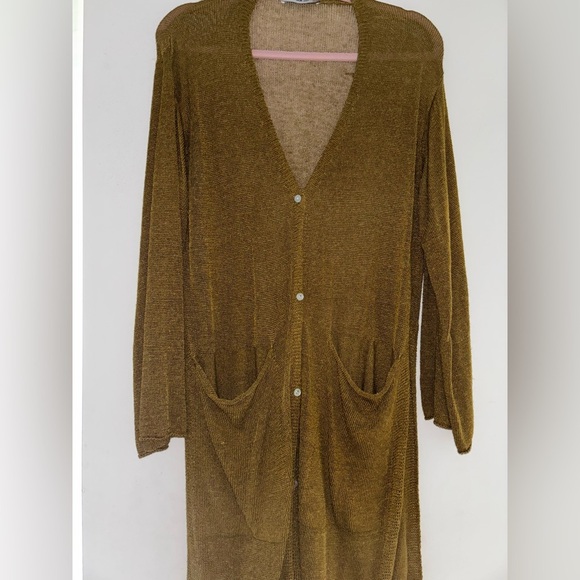 Zara golden Brown Long Cardigan with Pockets - Picture 1 of 2